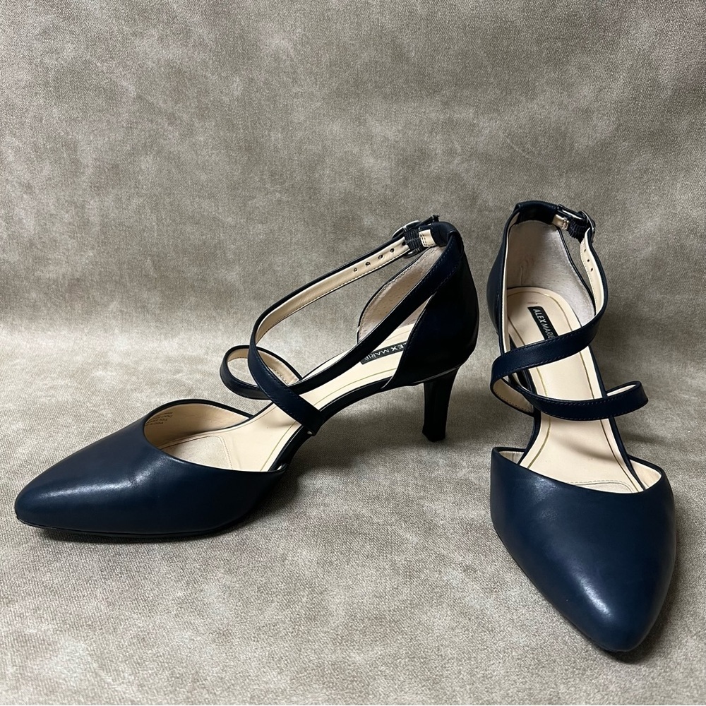 Alex Marie Navy Blue Pointed Pumps with Cross Over Straps Size  8.5M - Picture 4 of 7